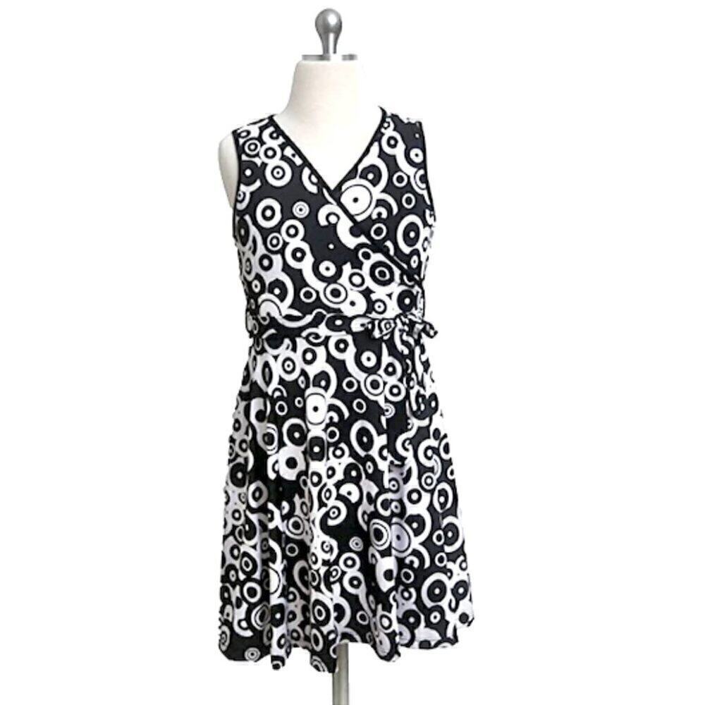 Blink Wear Black White Geometric Wrap Dress Girls Size 12 NWOT Made in USA